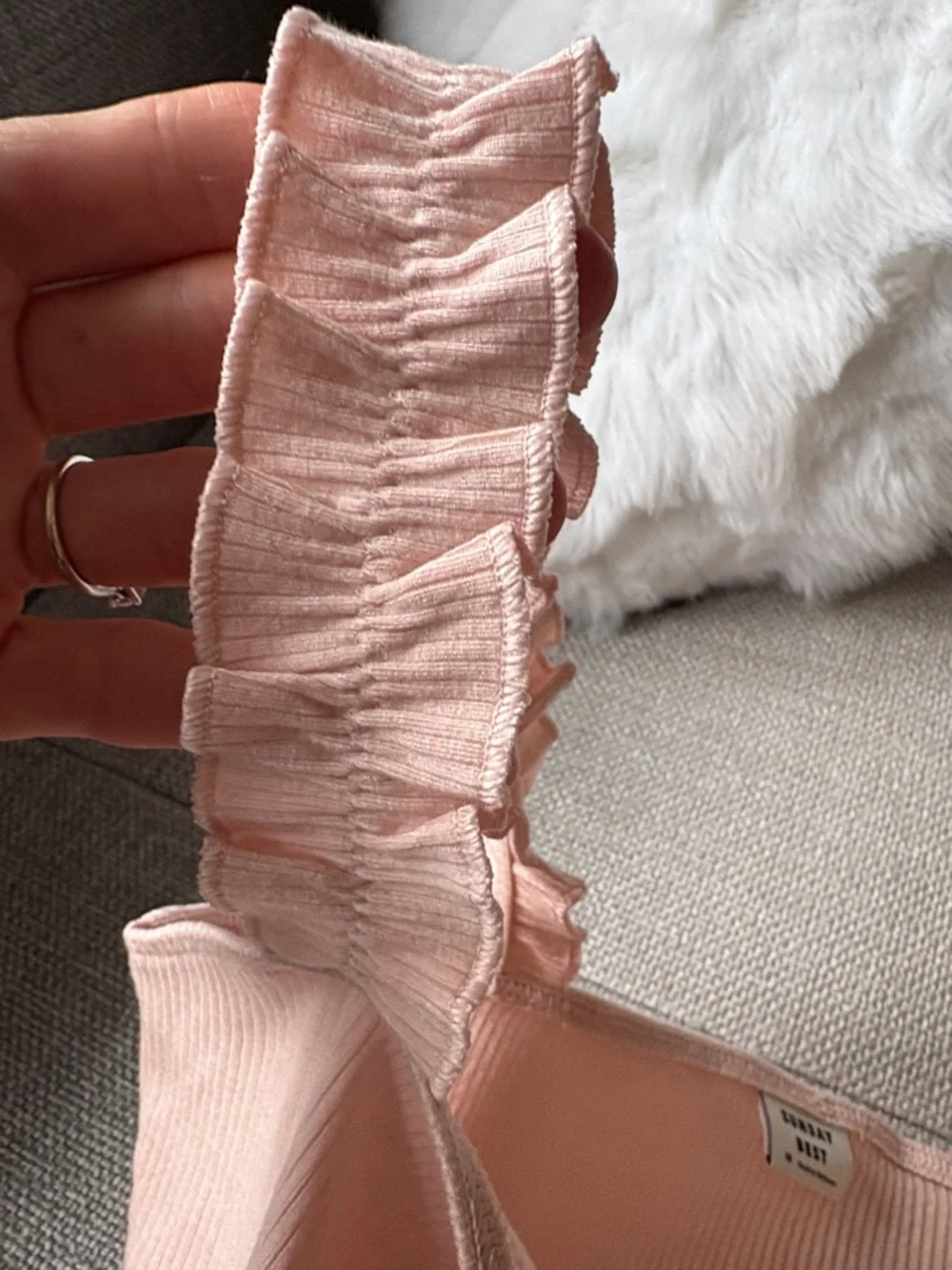Sunday Best Soft Pink Ribbed One-Piece with Ruffle Straps - Picture 6 of 8